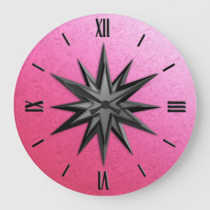 Onyx compass rose - rose quartz background large clock