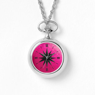 Onyx compass rose - ruby glass background watch