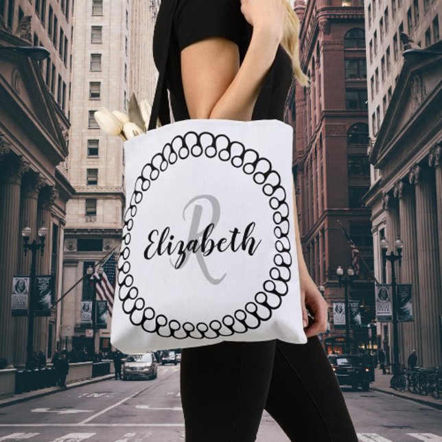 Onyx Decorative Circle Personalise Monogram Tote Bag (Onyx Decorative Monogram Tote Bag)