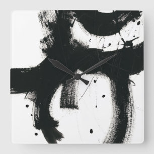 Onyx Gesture - Black Paint Strokes Square Wall Clock