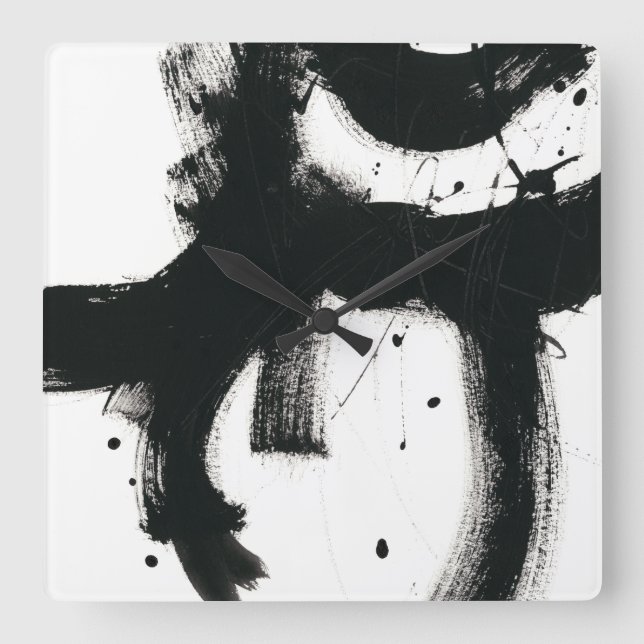 Onyx Gesture - Black Paint Strokes Square Wall Clock (Front)