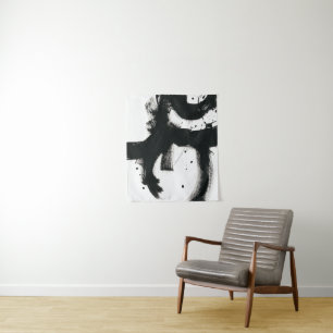 Onyx Gesture - Black Paint Strokes Tapestry