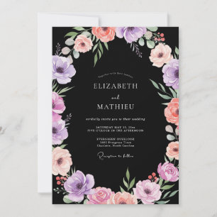 Onyx Lilac Ranunculus Eucalyptus Wedding Invitation