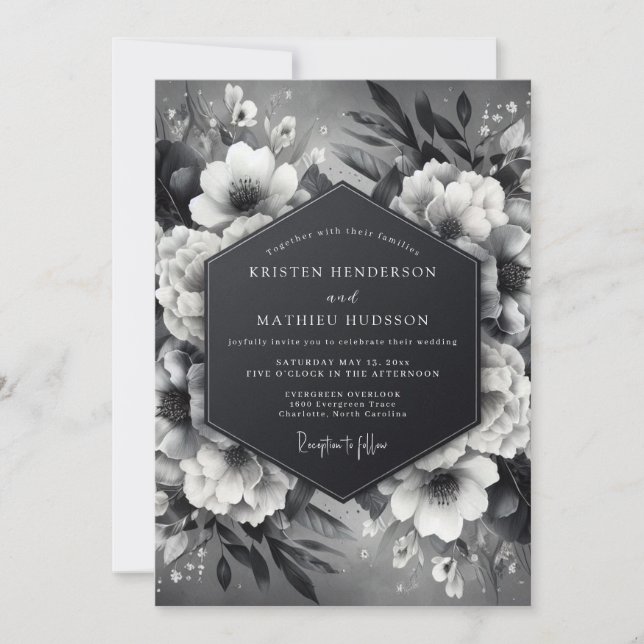 Onyx Luminous Flora Wedding Invitation (Front)