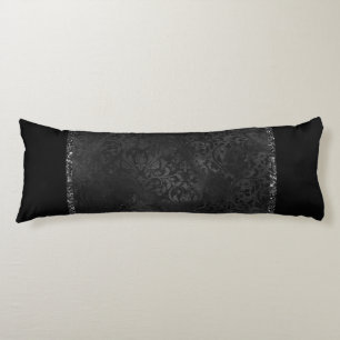 Onyx Romance   Black Satin Grunge Rose Damask Body Cushion
