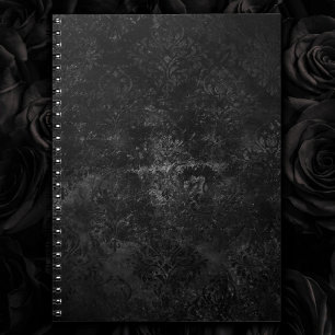 Onyx Velvet Damask   Black Grunge Goth Glam Floral Notebook