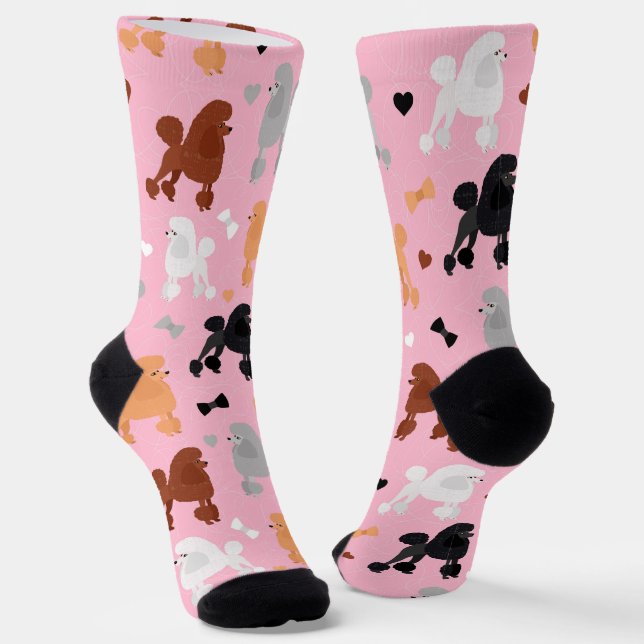 Oodles of Poodles and Bows Pattern Pink Socks (Angled)