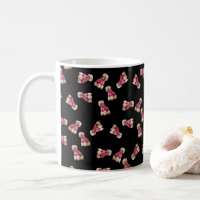 Oodles Of Poodles (Pink on Black) Coffee Mug (With Donut)