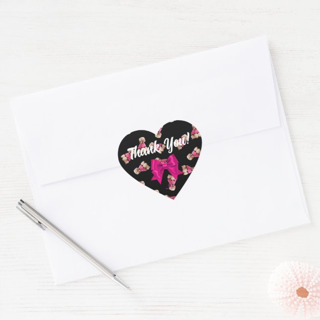 Oodles Of Poodles (Pink on Black) Heart Sticker (Envelope)