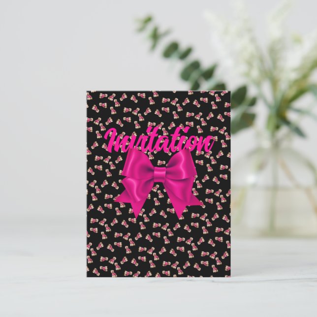 Oodles Of Poodles (Pink on Black) Party Invitation (Standing Front)