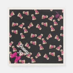 Oodles Of Poodles (Pink on Black) Party Napkin