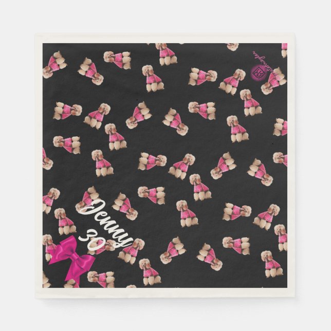 Oodles Of Poodles (Pink on Black) Party Napkin (Front)