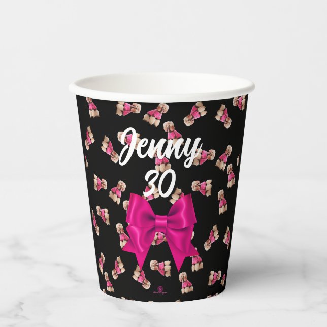 Oodles Of Poodles (Pink on Black) Party Paper Cups (Front)