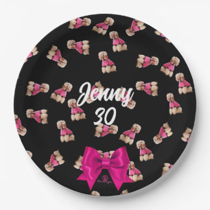 Oodles Of Poodles (Pink on Black) Party Paper Plate