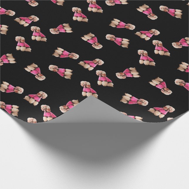 Oodles Of Poodles (Pink on Black) Wrapping Paper (Corner)