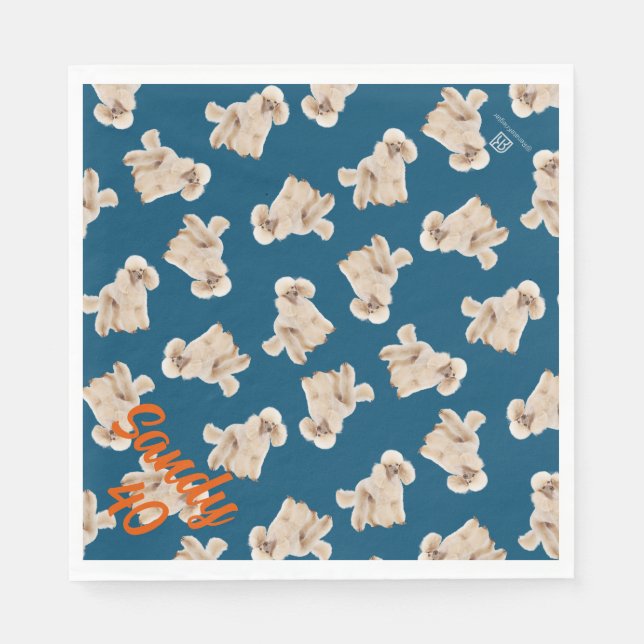 Oodles Of Poodles (White on Blue) Party Napkin (Front)