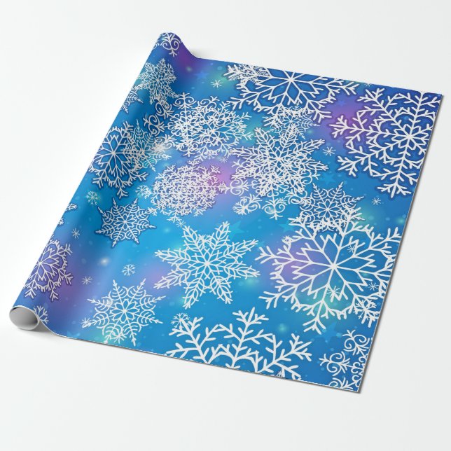 Oodles of Snowflakes on Fun Background Wrapping Paper (Unrolled)