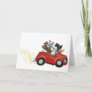 Oodles Poodles red Car Christmas Cards