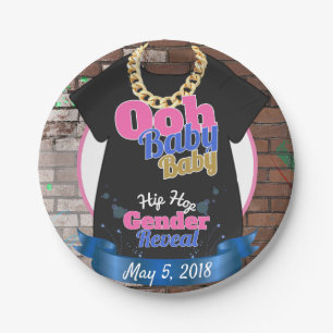 Ooh Baby Baby Pink & Blue Hip Hop Gender Reveal Paper Plate