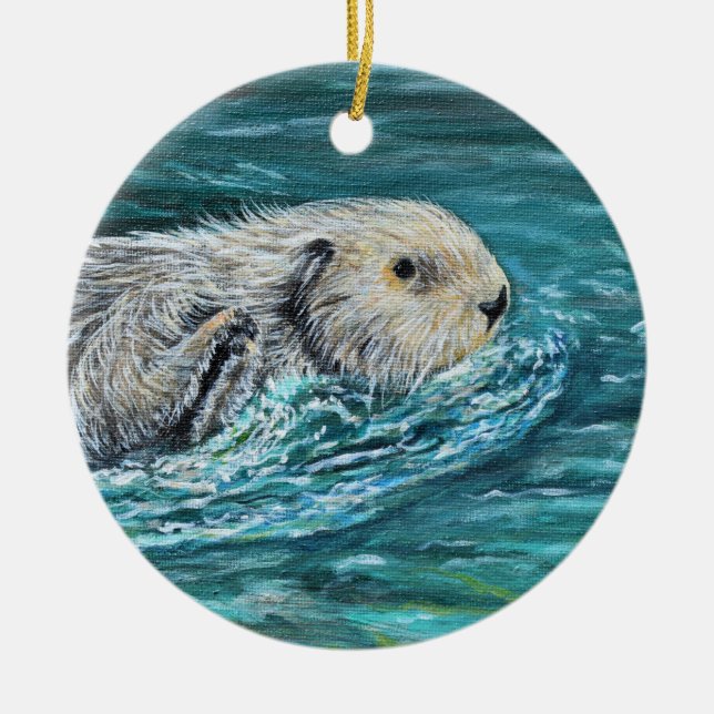 Ooh Goody Lunchtime Sea Otter Painting Ceramic Tree Decoration (Front)