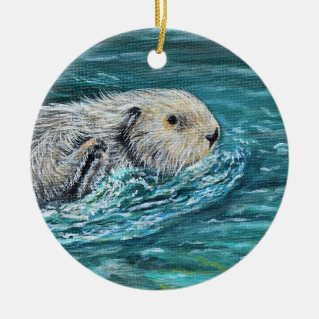 Ooh Goody Lunchtime Sea Otter Painting Ceramic Tree Decoration (Front)