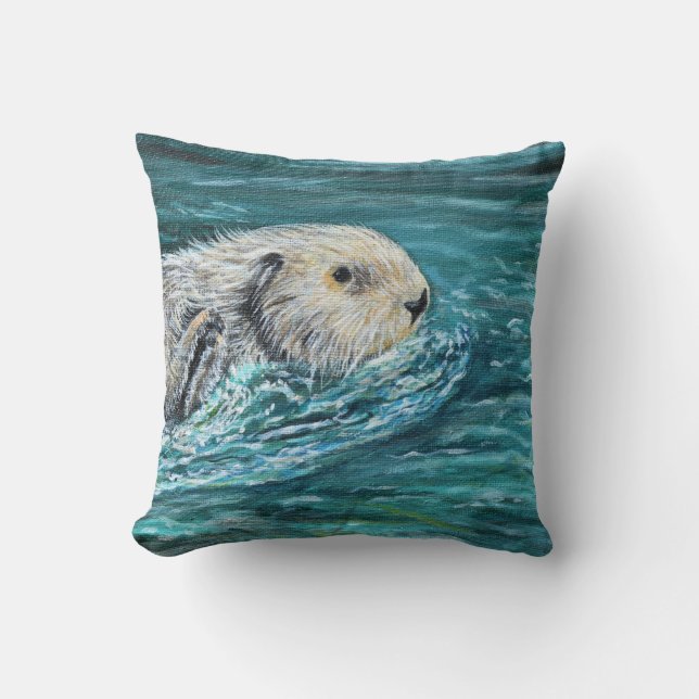 Ooh Goody Lunchtime Sea Otter Painting Cushion (Front)