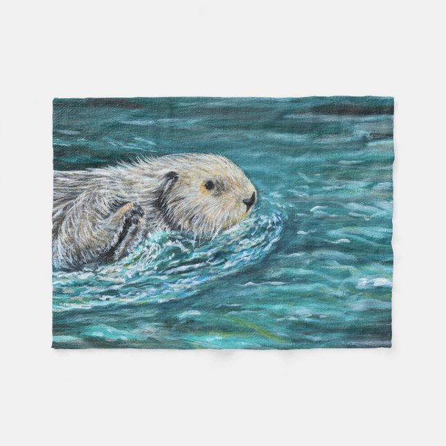 Ooh Goody Lunchtime Sea Otter Painting Fleece Blanket (Front (Horizontal))