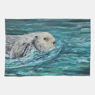 Ooh Goody Lunchtime Sea Otter Painting Tea Towel