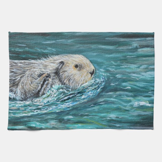 Ooh Goody Lunchtime Sea Otter Painting Tea Towel (Horizontal)