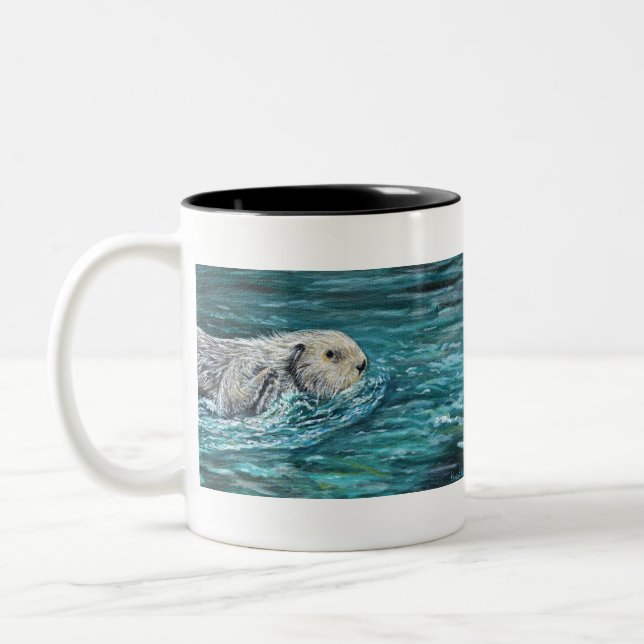 Ooh Goody Lunchtime Sea Otter Painting Two-Tone Coffee Mug (Left)