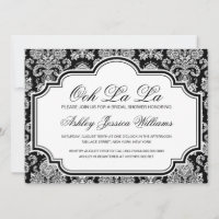 Ooh La La Black And White Damask Bridal Shower Inv