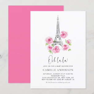 Ooh la la Eiffel Tower Pink Floral Baby Shower Invitation