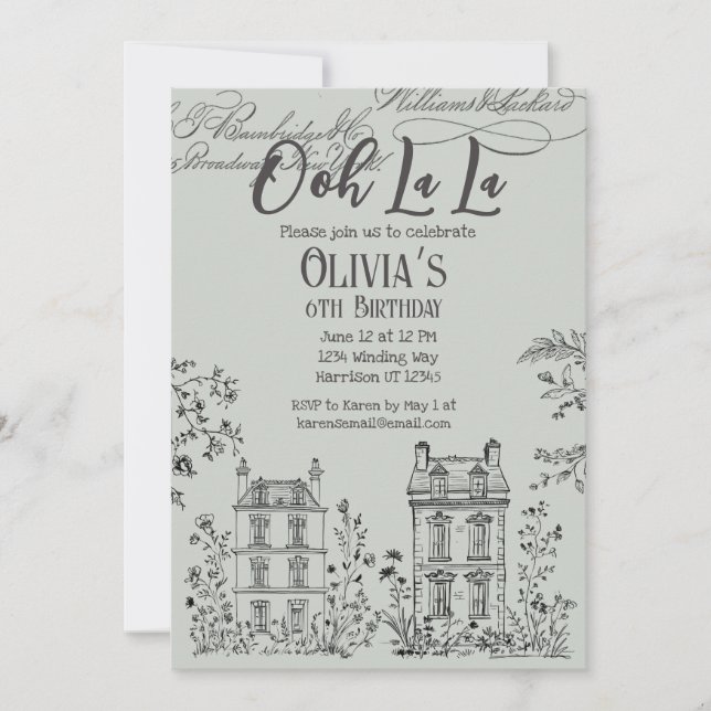 Ooh La La French Cafe Birthday Party Invitation (Front)