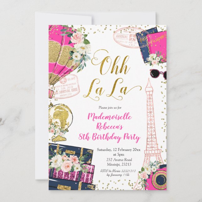 Ooh La La Girl Paris Birthday Invitation (Front)