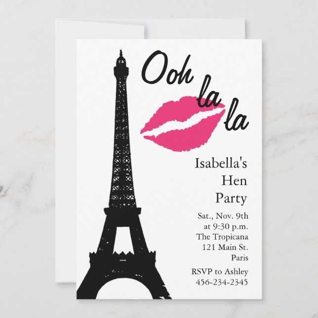 Ooh la la! Hens Party (white) Invitation (Front)
