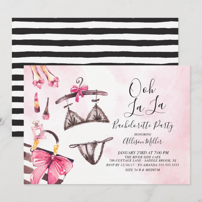 Ooh La La Lingerie Bachelorette Party Invitation (Front/Back)