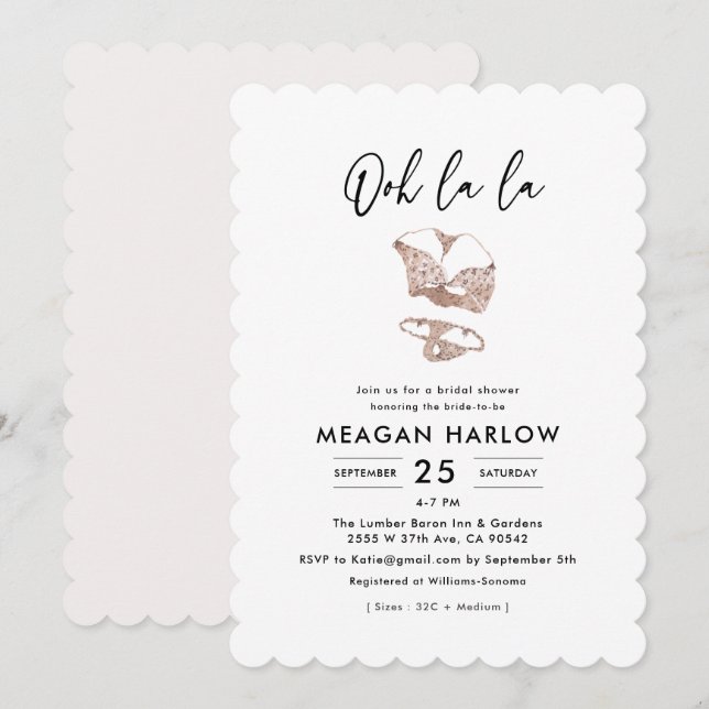 Ooh La La Lingerie Bridal Shower Hen Party Invitation (Front/Back)
