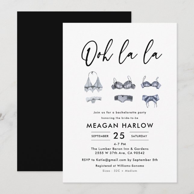 Ooh La La Lingerie Shower Bachelorette Party  Invitation (Front/Back)
