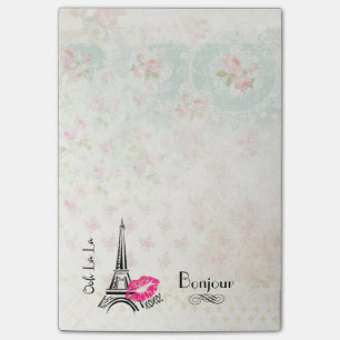 Ooh La La Paris Eiffel Tower on Vintage Pattern Post-it Notes