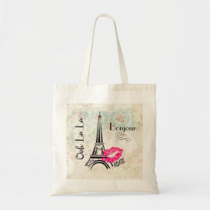 Ooh La La Paris Eiffel Tower on Vintage Pattern Tote Bag