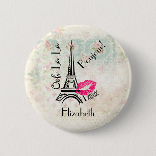 Ooh La La Paris Eiffel Tower Vintage Bonjour 6 Cm Round Badge