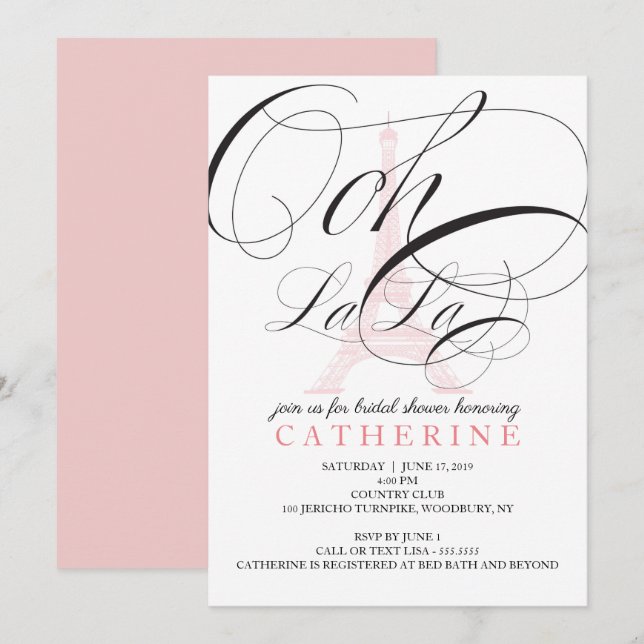 Ooh La La Paris France Bridal Shower Invitation (Front/Back)