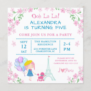 Ooh La La! Paris Girl And Poodle Birthday Invitation