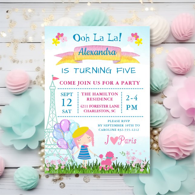 Ooh La La! Paris Girl & Pink Poodle Birthday Invitation (Creator Uploaded)