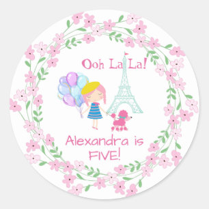 Ooh La La! Paris Girl & Pink Poodle Classic Round Sticker