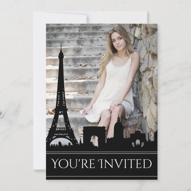 Ooh La La Paris Skyline Photo Birthday Party Invitation (Front)