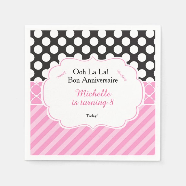 Ooh la la Paris Tea Birthday Napkin (Front)