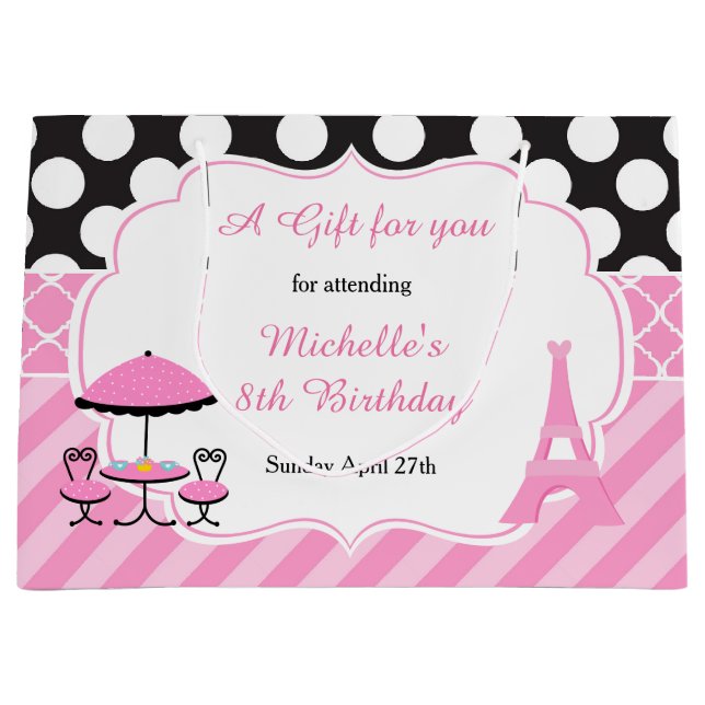 Ooh la la Paris Tea Birthday Party Thank You Large Gift Bag (Front)