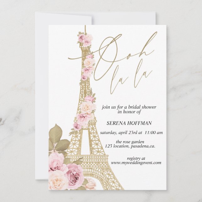 Ooh La La, Paris theme, Bridal Shower,Eiffel Tower Invitation (Front)