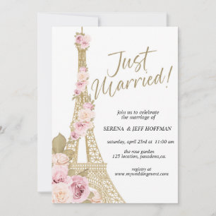 Ooh La La, Paris theme, Just Married, Eiffel Tower Invitation